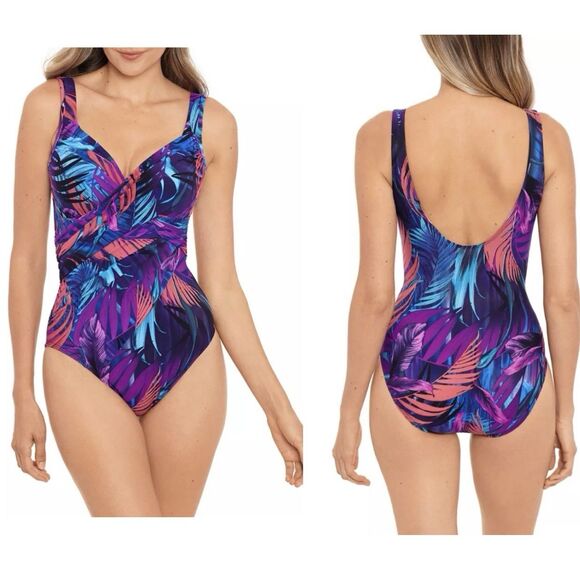 Miraclesuit Caliente Tropica Revele One-Piece Swimsuit Purple Blue Pink 14 - Picture 1 of 16